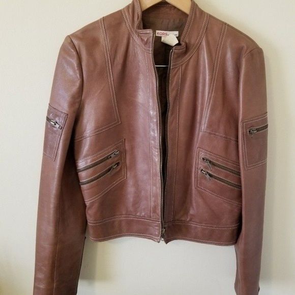 KORS Michael Kors  Vintage Cropped Leather Authentic 1990 Moto Jacket & Skirt - Picture 4 of 13